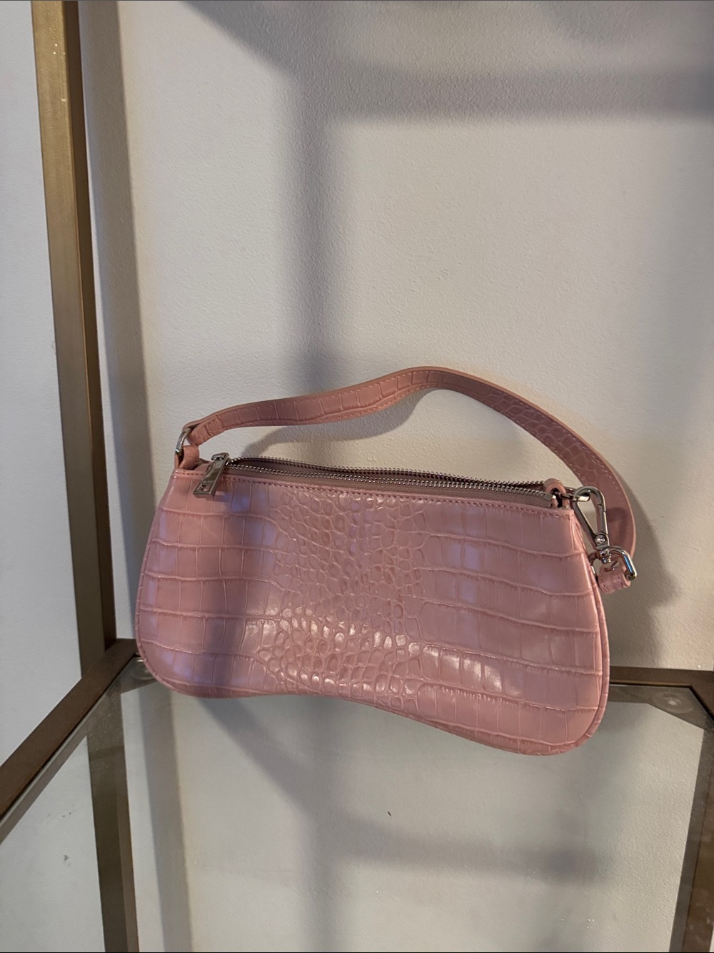 JW PEI Pink Croc-Embossed Mini Shoulder Bag